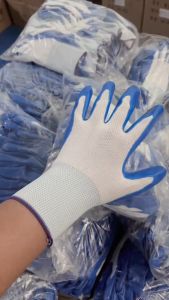 ถูกฝัง ถุงมือไนลอน ถูกเบี่ยงเบื้องต้น ถุงมือ ผ้าเคลือบยาง กันลื่น กันบาด ถุงมือไนล่อน เคลือบยางสีน้ำเงิน กันนํ้ามัน กันน้ำ