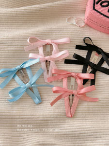 French Ballet Style Hair Clip Womens Side Butterfly Knot Ribbon BB Clip Sweet Fringe Hair Clip Elegant Hair Card Holder