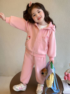 Girls Hooded Zipper Cardigan Sweatshirt Set Spring New Cartoon Casual Wear Two-Piece Set Korean Style Childrens Clothing