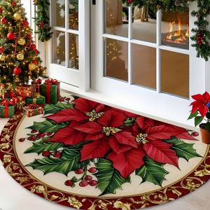 VIKAMA Christmas Wreath Round Doormat Non Slip Washable Welcome Rug for Front Door Porch Living Room Holiday Decor