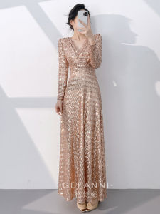 Formal Evening Gown Long Sleeve Rose Gold