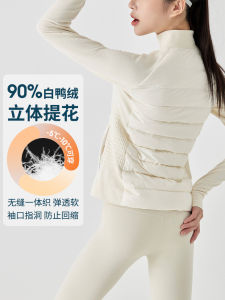 Womens Short Puffer Jacket Lightweight Warm Outdoor Goose down Zipper Fitness Professional Running Jacket Top MONTIEL