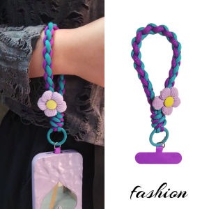 Short Phone Strap Woven Bandage Flower Decoration Mobile Phone Case Lanyard Anti-Loss Safety Hand Rope Women New Style