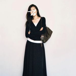 HUOLISI | Black V-Neck Faux Two-Piece Knit Cardigan