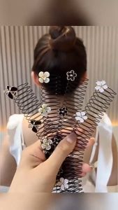 หวีสับผม ลายดอกไม้ เครื่องประดับผม แฟชั่นสําหรับผู้หญิง เก็บผมเร็ว หวีคาดศีรษะ จัดระเบียบไรผม มี 18 ลายให้เลือก