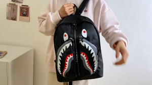 Cute Ugly Shark Design Large Capacity Backpack for Middle And High School Girls Trendy Street Style Casual Scene Shoulder Bag