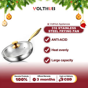 VOLTHUB 316 Stainless Steel Frying Pan With Lid Uncoated Pan Suitable for all stoves 24CM