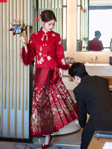 New Chinese Style Wedding Dress Set for Women Red Cheongsam Ma Face Skirt Ceremony Dress Autumn Winter 2025 New Arrival