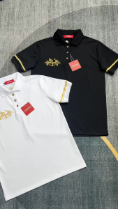 Áo thun polo nam thêu Lờ Ver viền chỉ vàng 2 tay vải poly co giãn 4 chiều MLCL