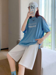 กางเกงขาสั้นกีฬาเอวสูงทรงเอเข้ารูปบางสำหรับฤดูร้อน กางเกงขายาวทรงตรงลำลองสำหรับผู้หญิง กางเกงขายาวทรงห้าแฉกแบบอเนกประสงค์