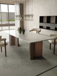 Luxury Italian Style Natural Marble Wood Dining Table