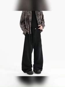MaleVogue Mens Pure Cotton Straight Flared Pants Loose Casual Wide Leg Pants Trousers For Men