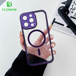 [With Lens Film] FLOVEME Luxury Magnetic Clear Phone Case For iphone 14 13 12 Pro Max Transparent Lens Protection Acrylic Shockproof Back Cover For iphone 14 13 12