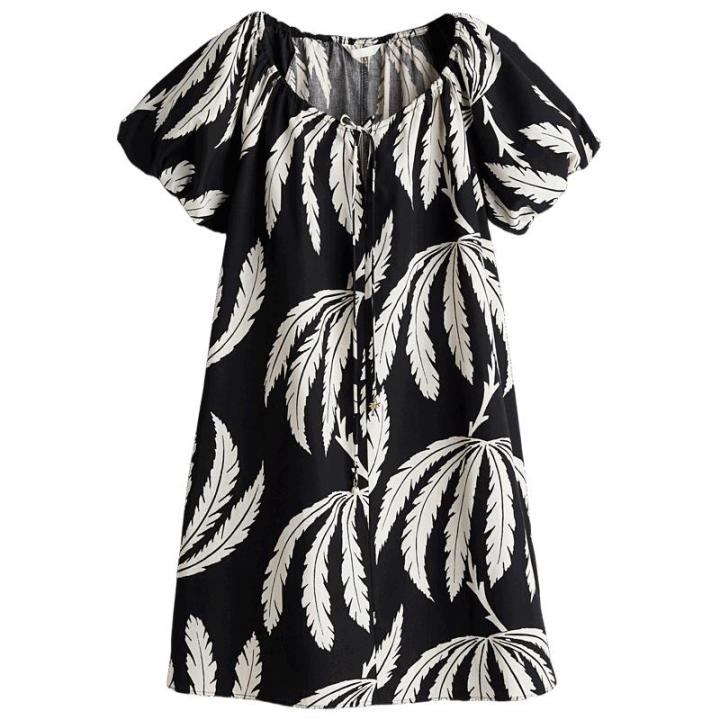 H&M | Summer Loose A-Line Smocked Neck Floral Dress | Lazada PH