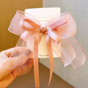 South Korea Children Red Ribbon Bowknot Barrettes Princess Headdress Little Girl Elegant Hair Pin Ponytail Top Clip Hair Accessories