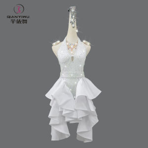 2025 New White Latin Dance Competition Costume Professional Fishbone Dress Advanced Performance Flower Suit Solo Black Pool