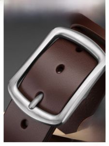 Pure Titanium Buckle Leather Belt Mens Casual Fashion Mid-aged Jeans Waist Belt Top Layer Cowhide Needle Button