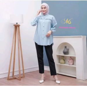 Aryani Blouse Polo Linen Premium Atasan Wanita Panjang Kancing Muslim Nyaman