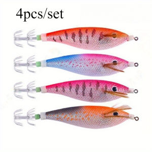 Ackibbik 4pcs/set 11cm/ 13g Shrimp Fishing Lures Luminous Squid Jig Hook Shrimp Prawn Lure Artificial Hard Bait Fishing Supplies