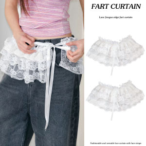 Ruffle Lace Layered Skirt with Tie Y2K Sweet Womens White Dress Curtain Elastic Adjustable Clothing Accessories