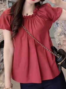 Elegant Loose Short Sleeve Womens Shirt Spring Summer Fashionable Top Beautiful Outfit Korean Style Casual Wear for All Body Types