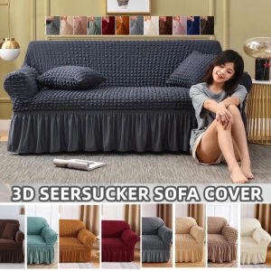 Sofa Protector 1/2/3/4 Seater Couch Seersucker Skirt Sofa Cover Stretch Removable Slipcover