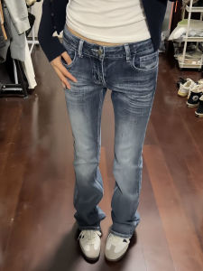 American Retro Low Waist Bell Bottom Jeans Womens Spring Autumn Spicy Girl High Street Design Slimming Skinny Pants