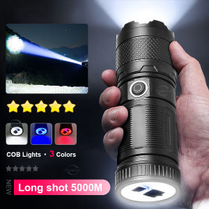 High Power Led flashlight Strong Light Rechargeable Torch Portable Handheld Flashlight Long Range 5km COB Light Camping Hiking