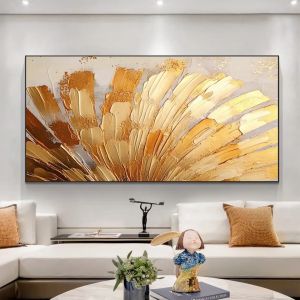 1pc Frameless Scandinavian Classic Society Painting Wall Art Abstract Gold Hand Painted Painting Poster Print Bedroom Decor