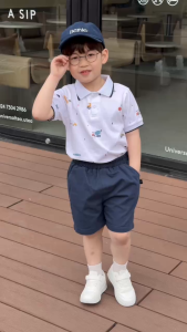 Set bộ Polo Xe tinh nghịch bé trai áo thun polo tay ngắn và quần short 9kg tới 28kg BERNIE T1125B08Đ