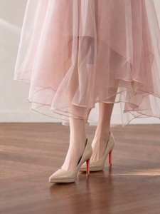 New Nude Womens Pointed Toe Platform Pumps Red Sole Comfort Stilettos Elegant Lady Dress Shoes for Banquet & Party