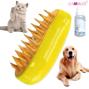 Cammuo Steamy Dog Brush Electric Spray Cat Hair Brush 3 In1 Dog Steamer Brush For Massage Pet Grooming