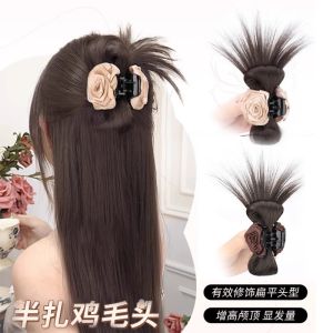 Vintage Half-Up Hair Bun Fake Wig Pack Realistic Rose Claw Clip Fountain Tail Hair Accessory for Quick Hairstyle Change