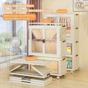 Childrens Wardrobe Double Door Wardrobe with Wheel Kids Clothes Storage Cabinet Almari Pakaian