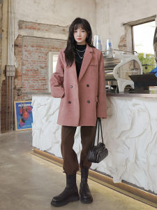 Pink Velvet Suit Jacket Womens Early Spring New Style High-End Korean Version Street Goddess Core Commute Style Long Sleeve