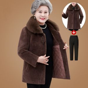 Thickened Fleece Winter Coat for Middle-Aged And Elderly Women Grandmother Warm Outerwear Korean Style Loose Cotton Jacket