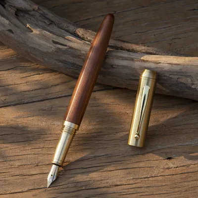 Retro Sandalwood Fountain Pen Clip Style 0.5 Fine Point Durable Ink Absorption for Students Business Professionals Writing Drawing