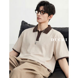 DUCHI | Breathable Linen Textured Bamboo Cotton Contrast Color Collar Short Sleeve Polo Shirt