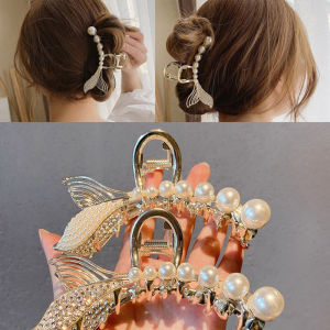 Korean Style Hair Clips for Women Pearl Fishtail Hair Clip Rhinestone Geometric Hair Pin Gold Metal Hair Claw Clip Fashion Hair Accessories for Girl
