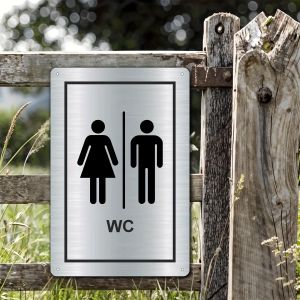 CIFbuy | Brushed Silver Toilet Tin Sign 8x12 Inch - 2D Flat Unframed Wall Art for Ladies Gents WC Door Outdoor Gift Decor