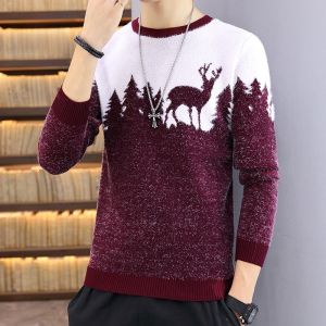 ROMON | Lormen Mens Thickened Woolen Sweater Round Neck Inner Wear Fashionable Winter Base Layer Shirt Comfortable Nylon Polyester
