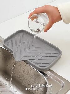 Silicone Drain Soap Box Kitchen Bathroom Anti-slip Sink Tray Creative Washing Table Soap Tray Free Punch Drain Rack