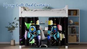 Bunk Bed Curtains Loft Bed Game Machine Pattern Curtains Privacy Bottom Bunk Bed Curtain Blockout Breathable Bunk Bed Canopy