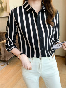 Elegant Long Sleeve Striped Chiffon Shirt Womens High End Beautiful Spring Autumn Top Small Shirt Fashionable Commute Style