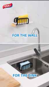 TAILI Sponge Rack for Kitchen Sink with Strong Suction Cup Anti-rust Aluminum Sink Rack Sea Kitchen Sink Removable Sponge Rack Dishwashing Brush Storage Rack Black/Silver