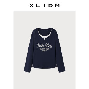 Plus Size Illusion Layered American Style Comfort Stretch Cotton Yarn Straight Shoulder Long Sleeve T