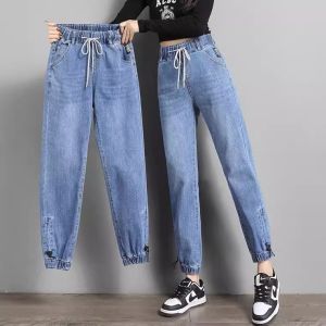 High Waist Elastic Womens Jeans Slim Fit Harlan Pants Spring Autumn New Style Cotton Stretch Denim Pants Long Trousers