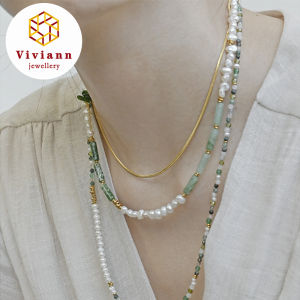 Viviann Original Design Vintage New Chinese Glazed Jade Crystal Pearl Necklace Collar Chain Bohemian Colorful Crystal Bead Choker Necklace Handmade Bead Chain Necklace For Women Gift Jewelry