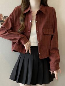 plus Size Striped Long Sleeve Shirt Jacket Women Spring Autumn Slimming Loose Design Dyed Short Top Korean Style Commute