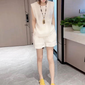 Shalldoer | Fashionable Korean Style Lace Sleeveless High Waist Shorts Womens Summer Outfit Set Round Neck Polyester Short Sleeve Dress